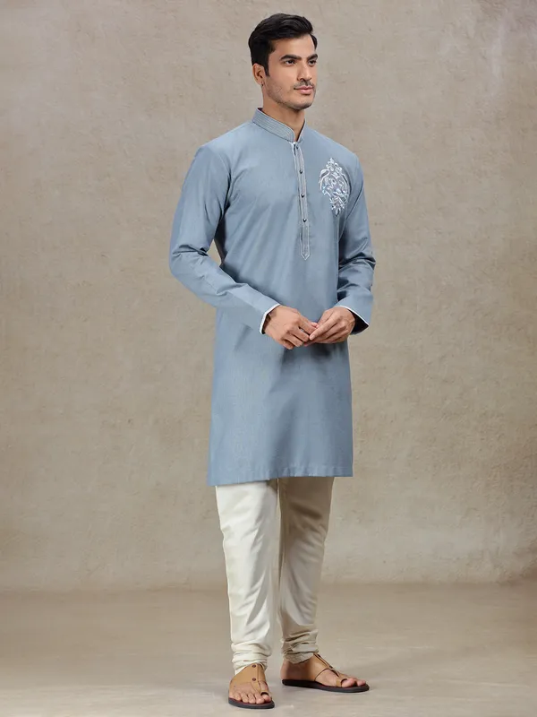 Grey sophisticated mens elegant kurta suit
