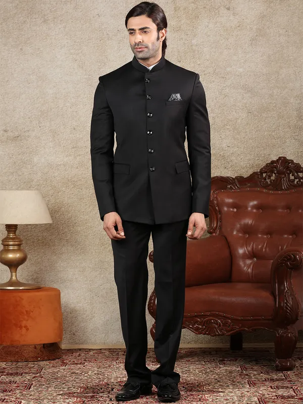 Black terry rayon mens jodhpuri suit for parties