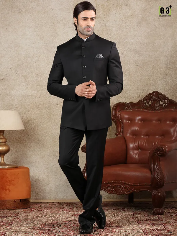 Black terry rayon mens jodhpuri suit for parties