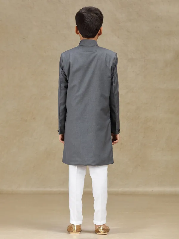 Grey terry rayon reception wear indowestern