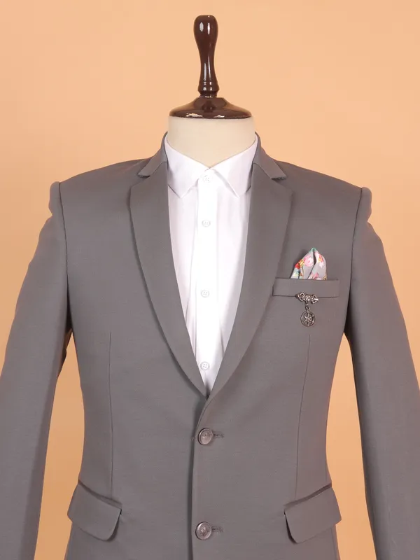 Grey terry rayon solid blazer for men