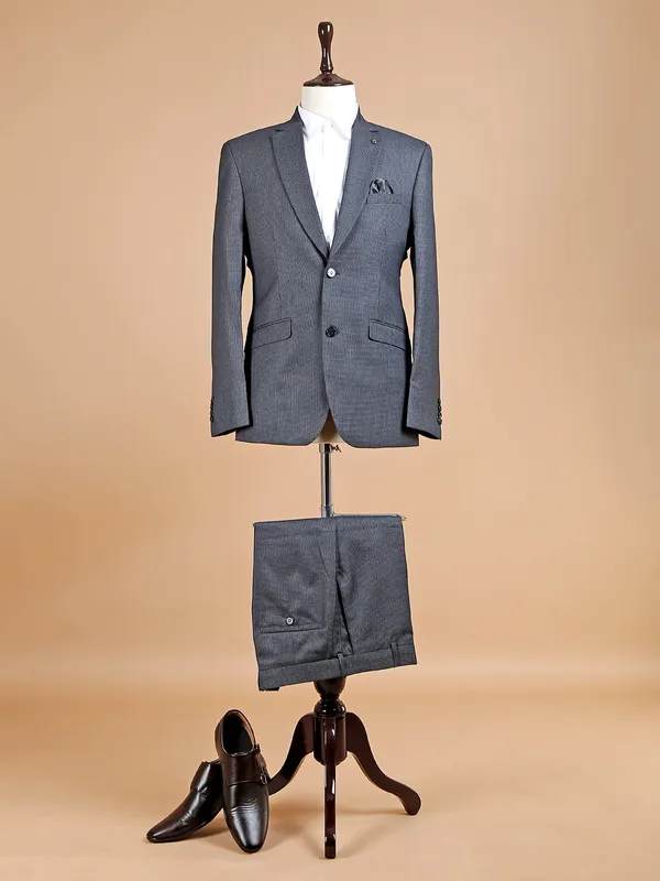 Grey terry rayon textured coat suit