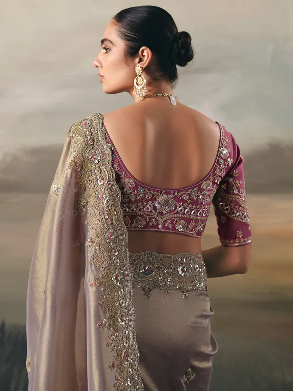 Grey tissue silk elegant wedding saree