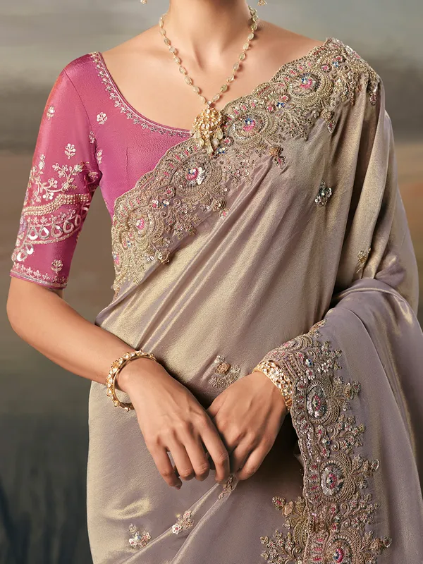 Grey tissue silk elegant wedding saree