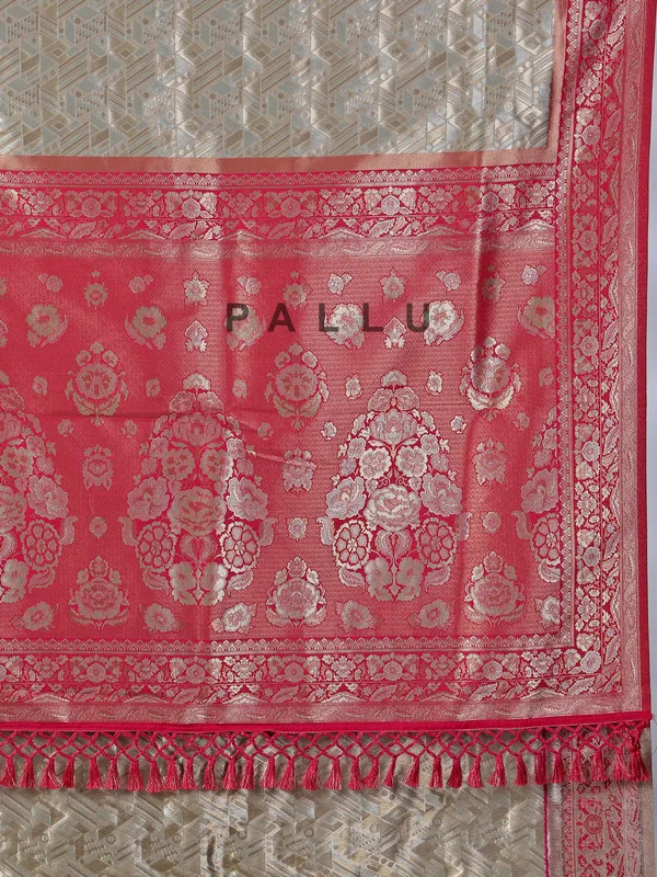 Grey tissue silk saree with thread and zari work