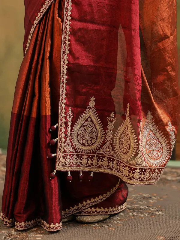 Grey tissue silk saree with unstitched blouse