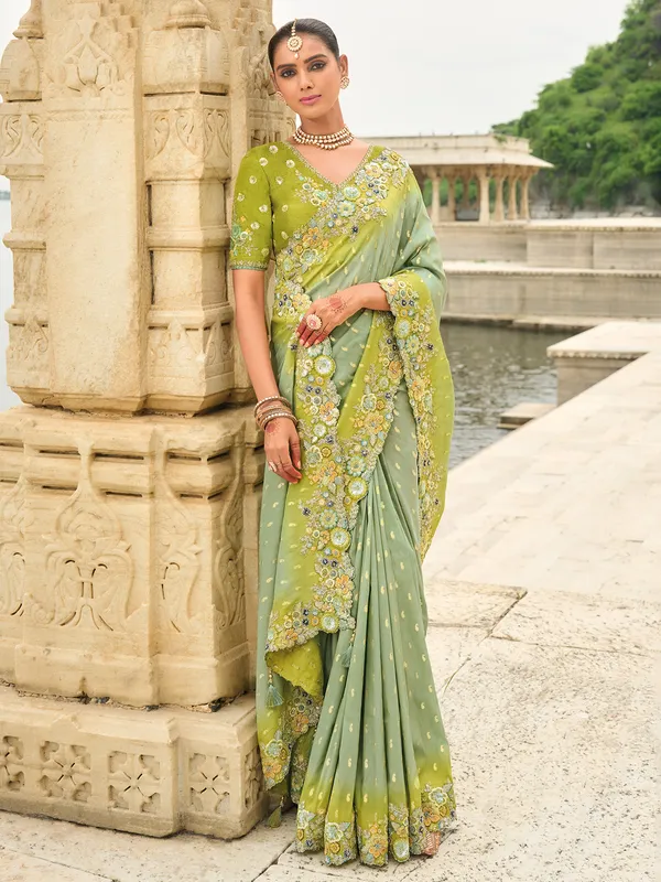 Grey tissue silk saree with zardosi elegance