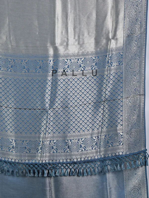 Grey tissue silk saree with zari border