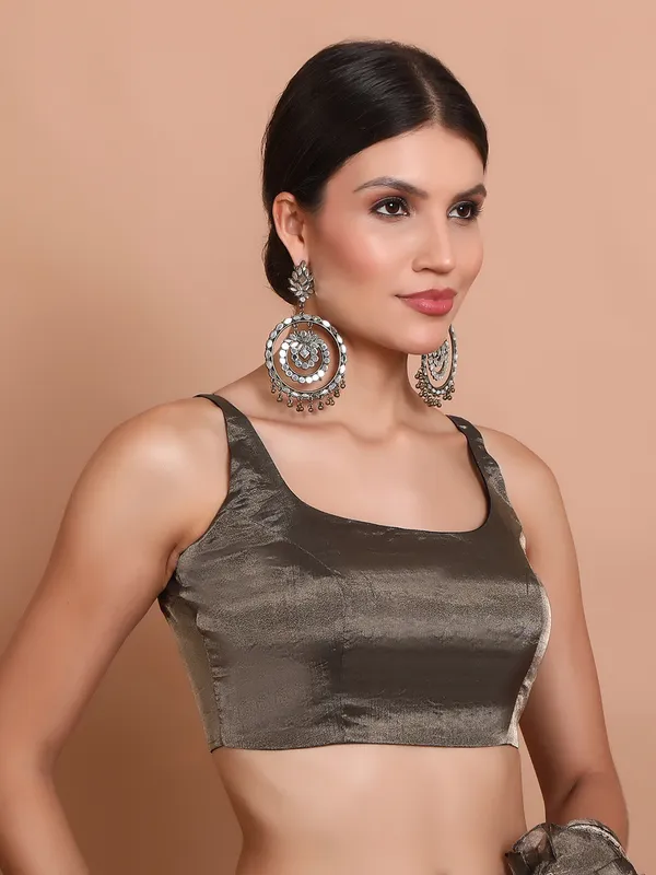 Grey tissue silk sleeveless ready made blouse