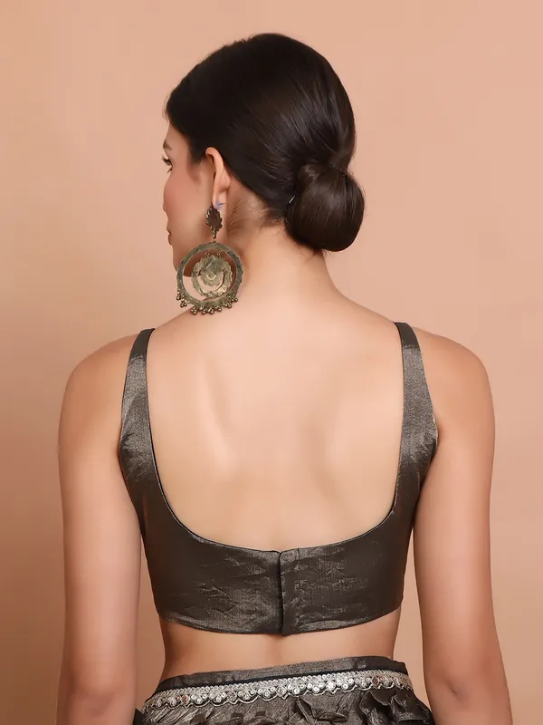 Grey tissue silk sleeveless ready made blouse