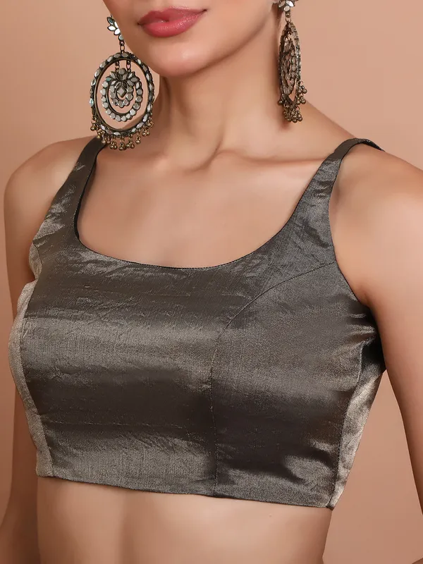 Grey tissue silk sleeveless ready made blouse