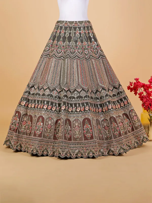 Grey velvet embroidery lehenga choli