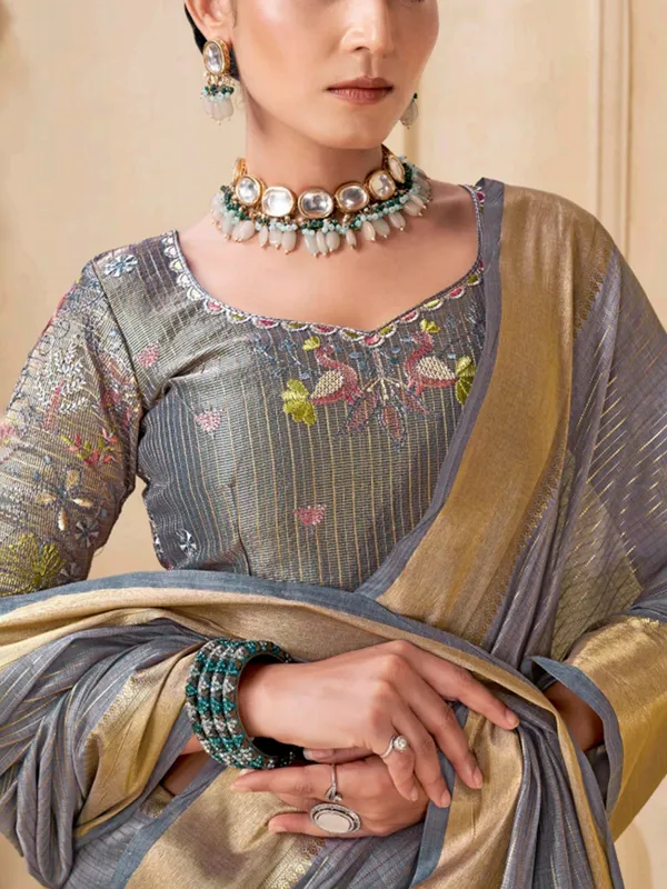 Grey viscose saree for festive wear