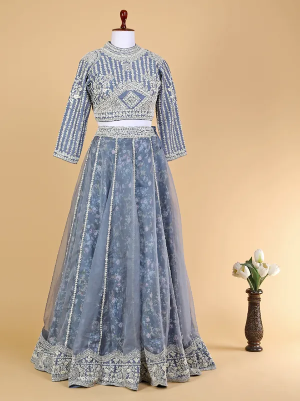 Grey wedding lehenga choli in organza