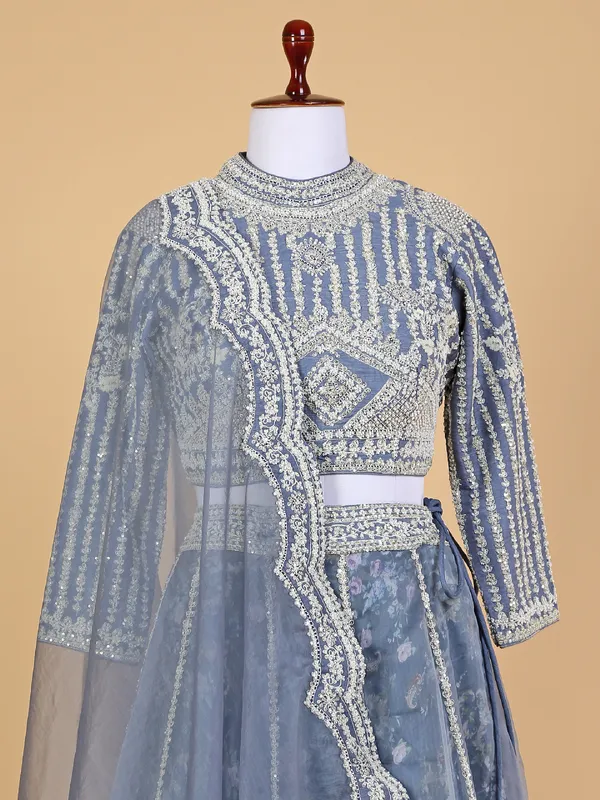 Grey wedding lehenga choli in organza