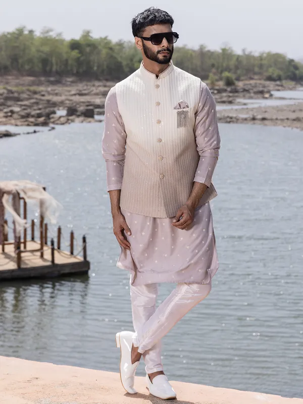 Grey wedding wear silk waistcoat set