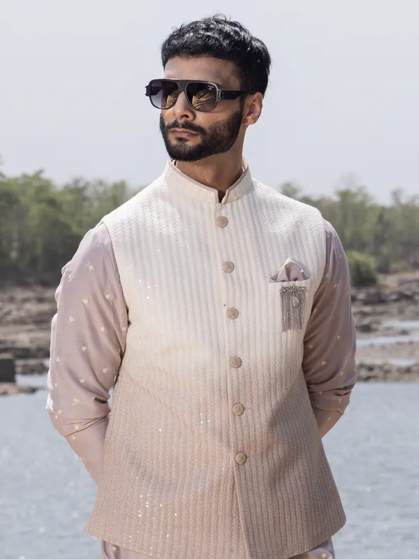 Grey wedding wear silk waistcoat set