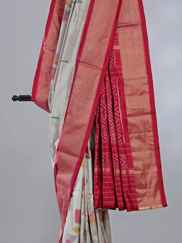 Grey zari weaving patola silk saree for grand festive