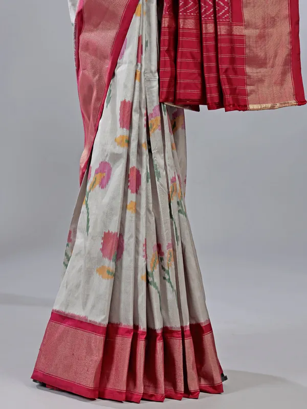 Grey zari weaving patola silk saree for grand festive