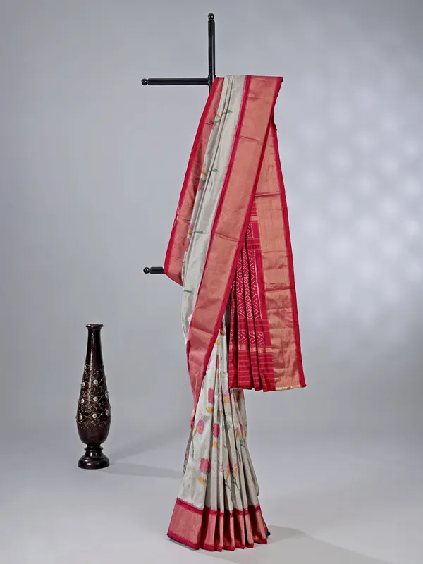 Grey zari weaving patola silk saree for grand festive