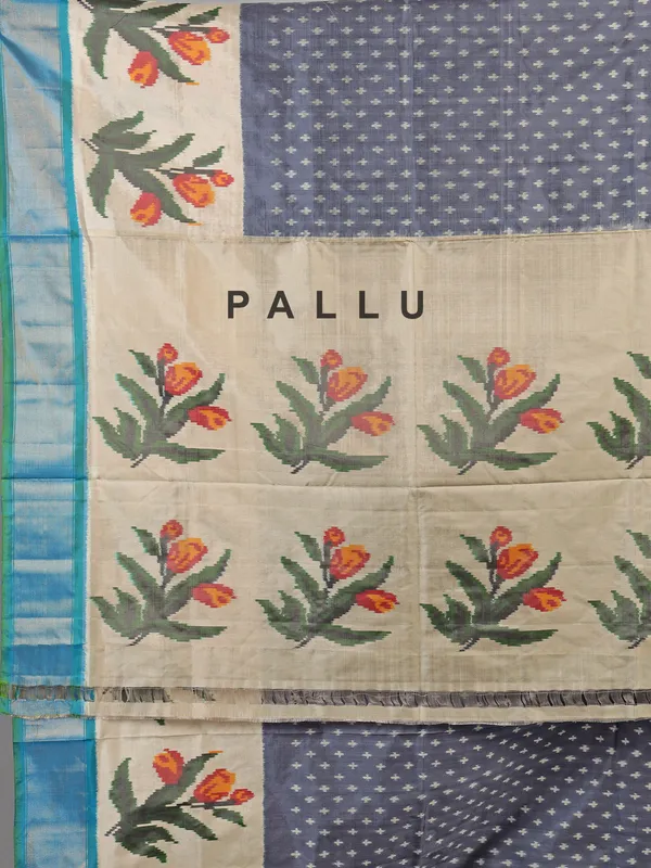 Grey zari weaving patola silk saree for royal occasions