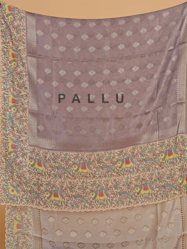 Grey zari weaving semi cotton silk saree