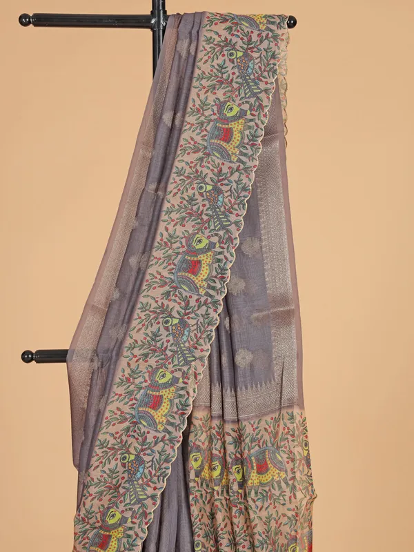 Grey zari weaving semi cotton silk saree