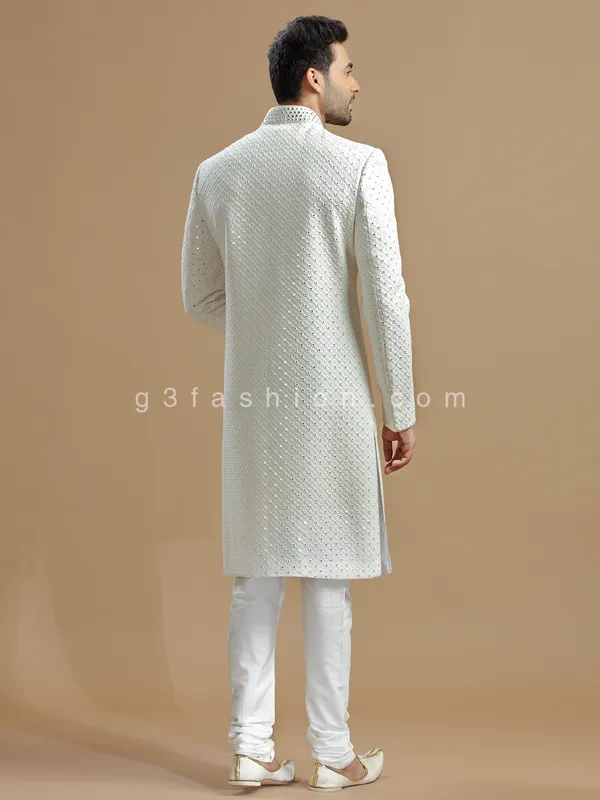 Groom wear raw silk white sherwani