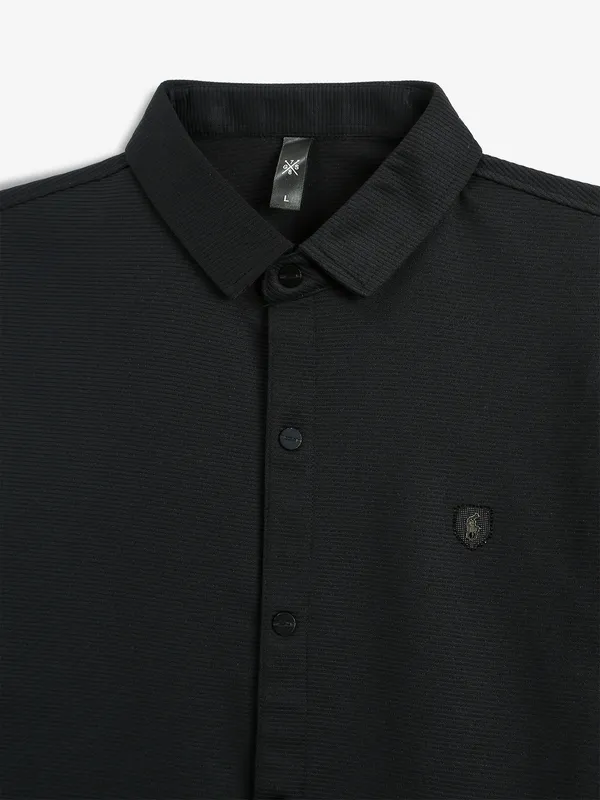 GS78 black plain cotton slim fit shirt