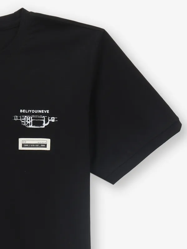 GS78 black printed cotton t-shirt