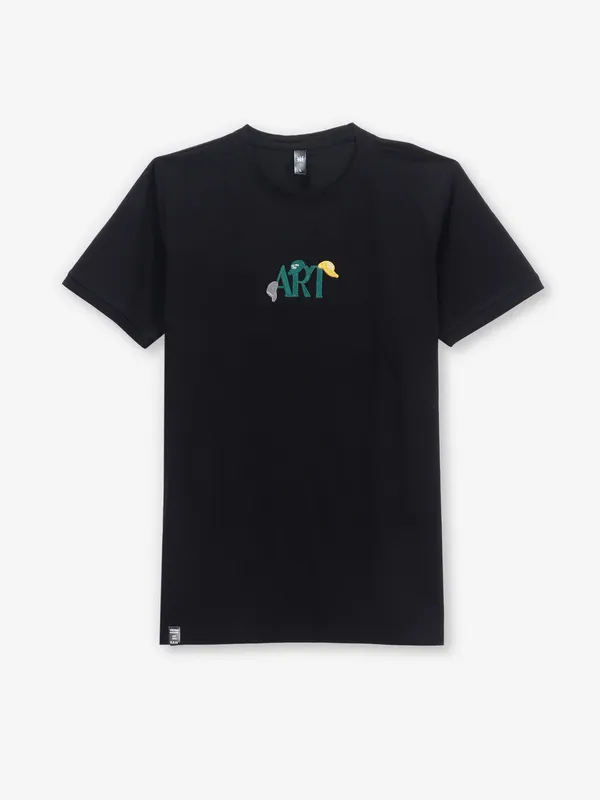 GS78 black printed slim fit cotton t-shirt