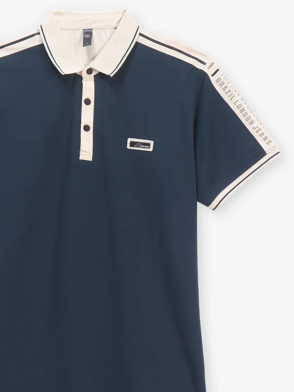 GS78 blue cotton polo neck slim fit t-shirt