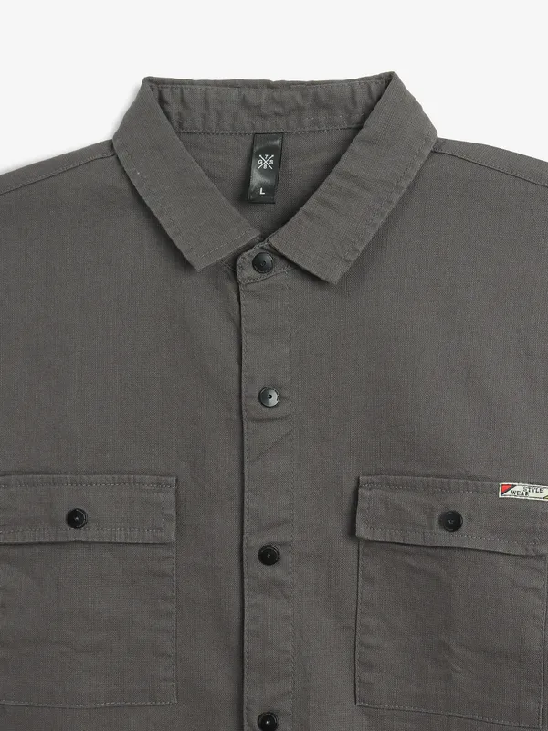 GS78 brown plain cotton shirt