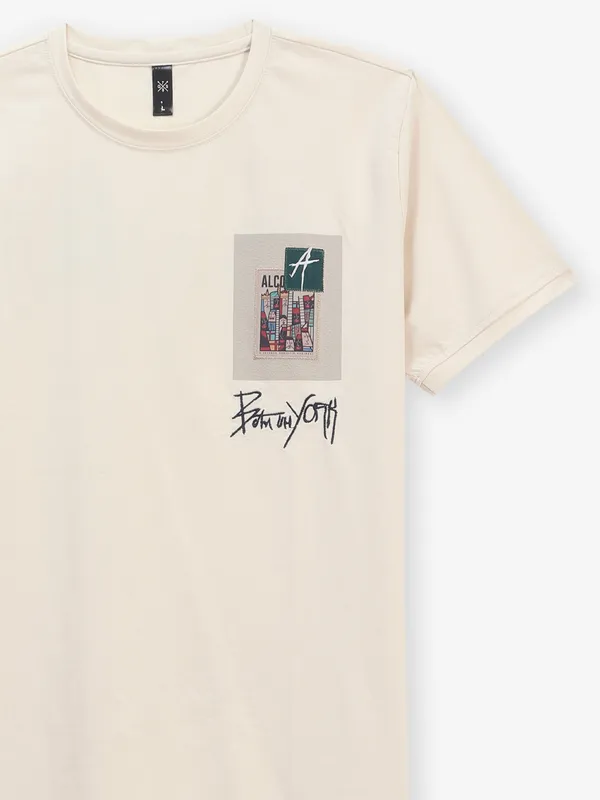 GS78 cream cotton printed t-shirt