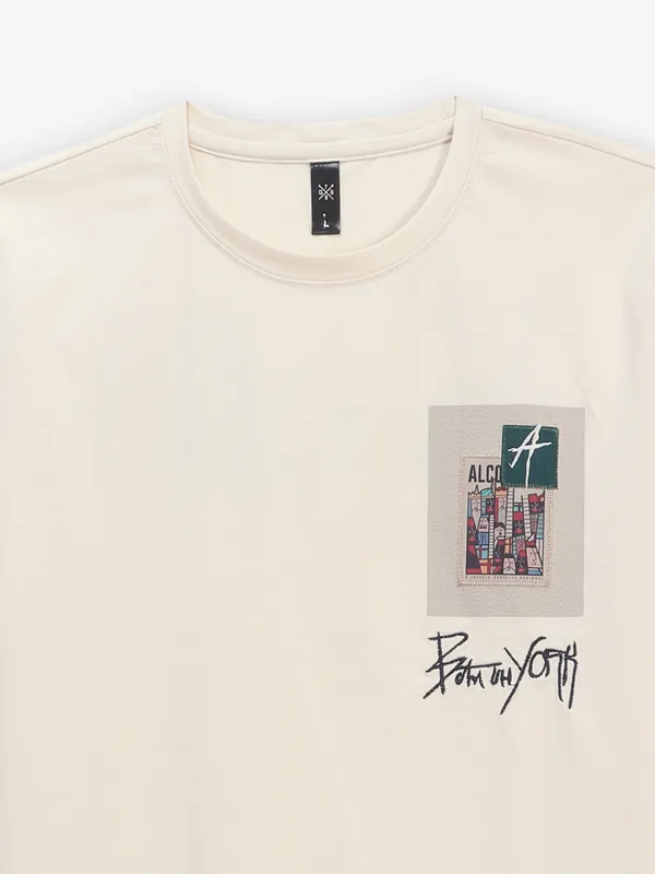GS78 cream cotton printed t-shirt