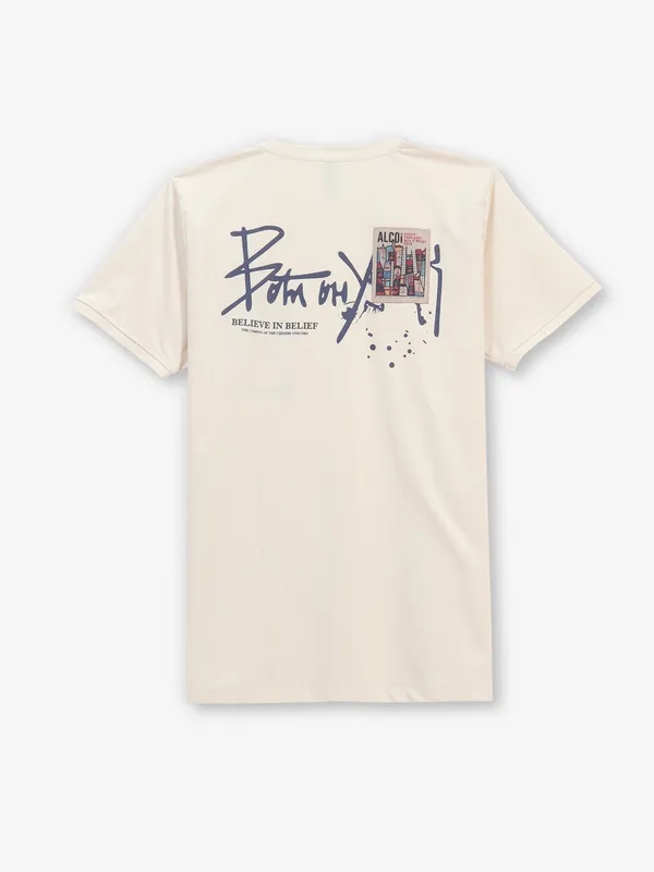 GS78 cream cotton printed t-shirt