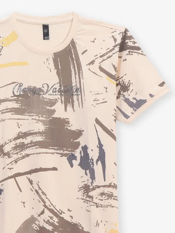 GS78 cream printed cotton t-shirt