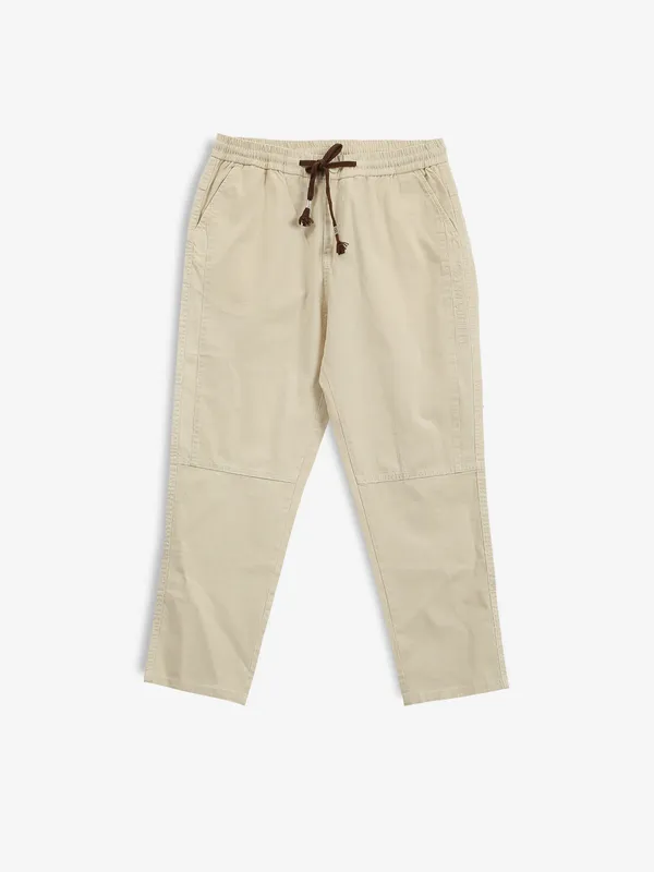 GS78 cream solid cotton track pant
