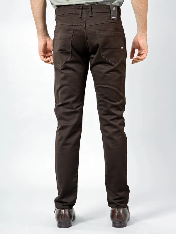GS78 dark brown cotton solid trouser