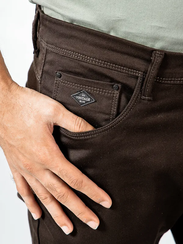 GS78 dark brown cotton solid trouser