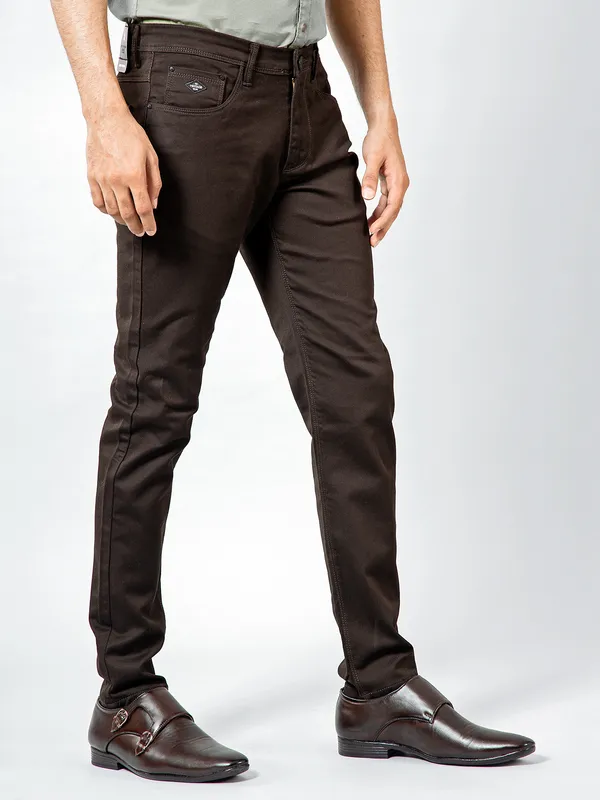 GS78 dark brown cotton solid trouser
