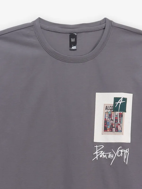 GS78 grey printed cotton slim fit t-shirt