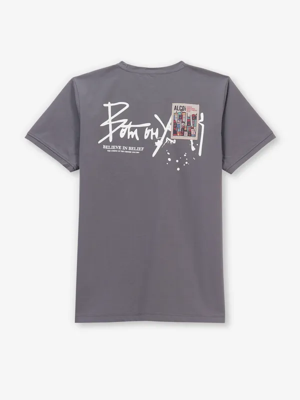 GS78 grey printed cotton slim fit t-shirt