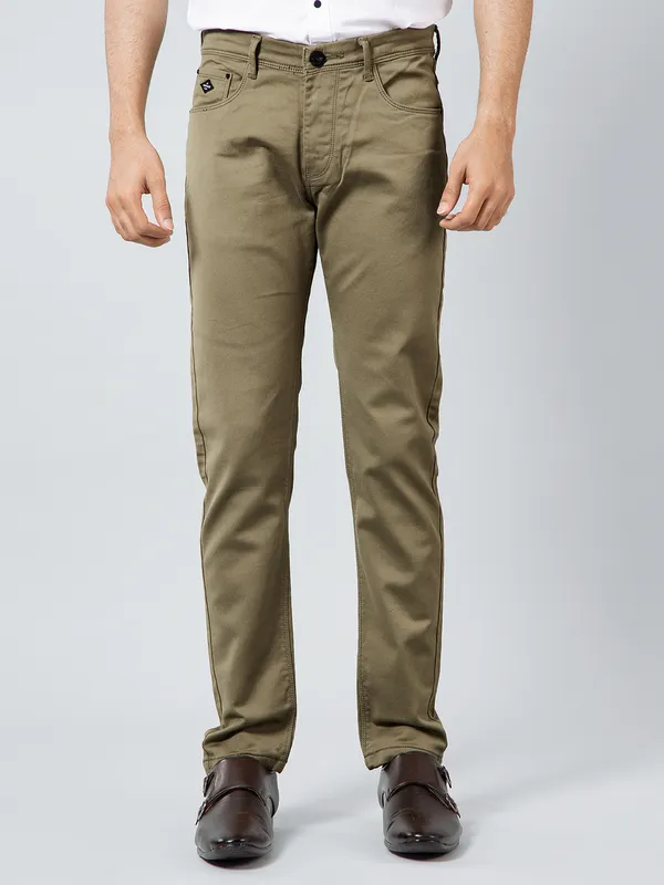 GS78 khaki slim fit cotton trouser