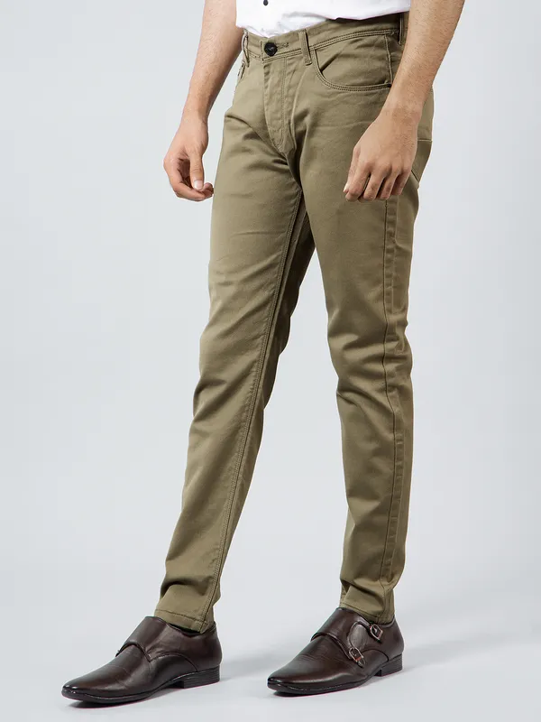 GS78 khaki slim fit cotton trouser