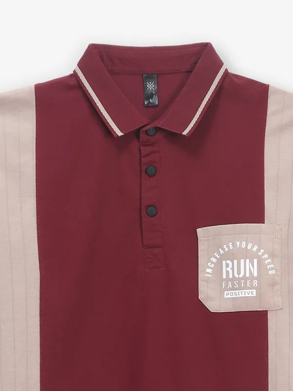 GS78 maroon color block cotton polo t-shirt
