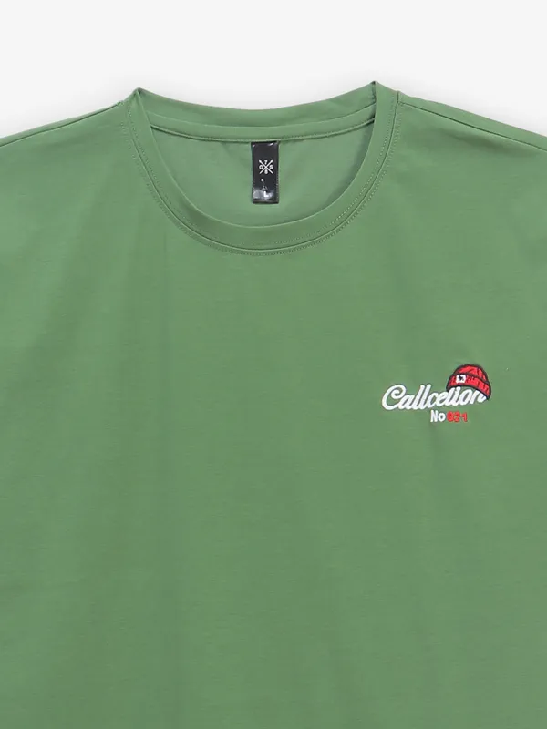 GS78 pista green plain slim fit cotton t-shirt