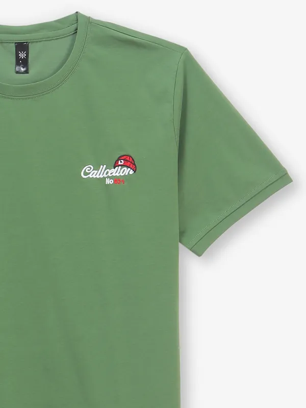 GS78 pista green plain slim fit cotton t-shirt