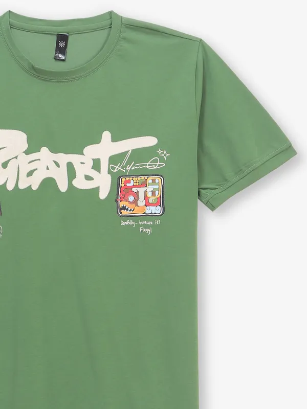 GS78 pista green printed cotton t-shirt