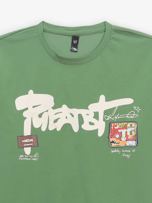 GS78 pista green printed cotton t-shirt